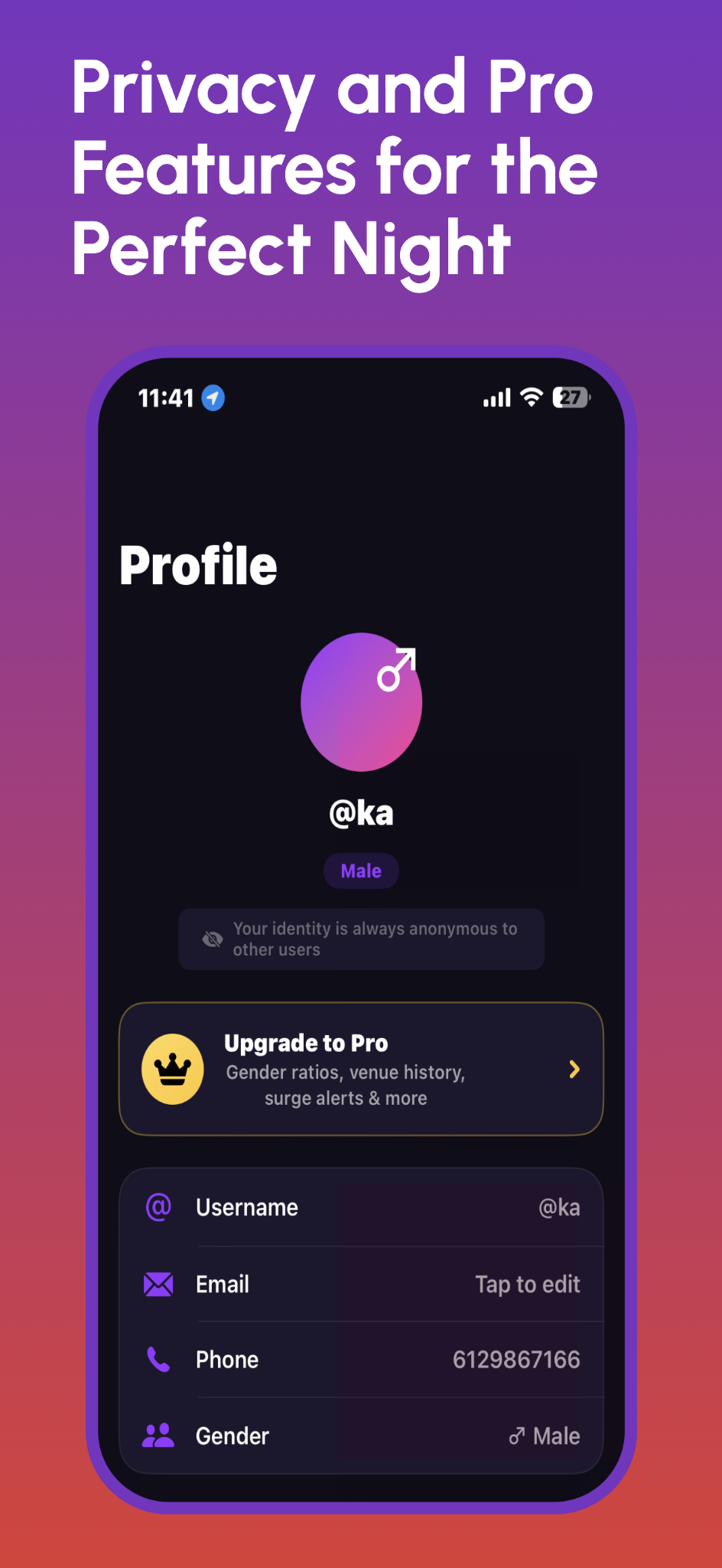 Pop In profile and pro features screen